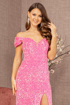 Sequin Off Shoulder Lace-up Back Velvet Mermaid Dress GLGL3148-Prom Dress-smcfashion.com