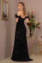 Sequin Cut-away Shoulder Velvet Mermaid Dress Wide Side Slit GLGL3149-PROM-smcfashion.com
