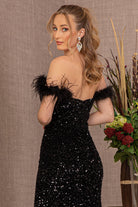 Sequin Cut-away Shoulder Velvet Mermaid Dress Wide Side Slit GLGL3149-PROM-smcfashion.com
