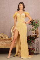 Sequin Cut-away Shoulder Velvet Mermaid Dress Wide Side Slit GLGL3149-PROM-smcfashion.com