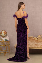 Sequin Cut-away Shoulder Velvet Mermaid Dress Wide Side Slit GLGL3149-PROM-smcfashion.com