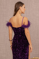 Sequin Cut-away Shoulder Velvet Mermaid Dress Wide Side Slit GLGL3149-PROM-smcfashion.com