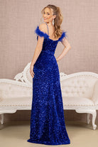 Sequin Cut-away Shoulder Velvet Mermaid Dress Wide Side Slit GLGL3149-PROM-smcfashion.com