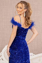 Sequin Cut-away Shoulder Velvet Mermaid Dress Wide Side Slit GLGL3149-PROM-smcfashion.com