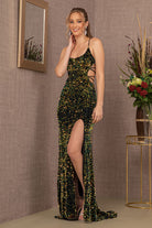 Sequin Cut-out Side Lace-up Back Velvet Mermaid Dress GLGL3150-PROM-smcfashion.com