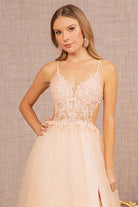 Flower Applique Sheer Front Cut-out Side Mesh A-line Dress GLGL3152-PROM-smcfashion.com