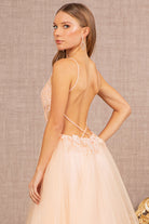 Flower Applique Sheer Front Cut-out Side Mesh A-line Dress GLGL3152-PROM-smcfashion.com