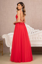 Flower Applique Sheer Front Cut-out Side Mesh A-line Dress GLGL3152-PROM-smcfashion.com
