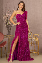 Asymmetric Sleeveless Feather Sequin Velvet Mermaid Dress GLGL3154-PROM-smcfashion.com