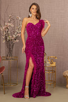 Asymmetric Sleeveless Feather Sequin Velvet Mermaid Dress GLGL3154-PROM-smcfashion.com