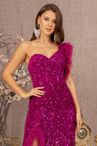 Asymmetric Sleeveless Feather Sequin Velvet Mermaid Dress GLGL3154-PROM-smcfashion.com