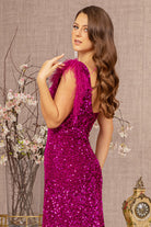 Asymmetric Sleeveless Feather Sequin Velvet Mermaid Dress GLGL3154-PROM-smcfashion.com