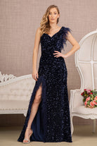 Asymmetric Sleeveless Feather Sequin Velvet Mermaid Dress GLGL3154-PROM-smcfashion.com
