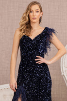 Asymmetric Sleeveless Feather Sequin Velvet Mermaid Dress GLGL3154-PROM-smcfashion.com