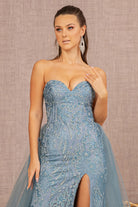 Sweetheart Jewel Glitter Mermaid Dress Detachable Mesh Layer GLGL3156-PROM-smcfashion.com