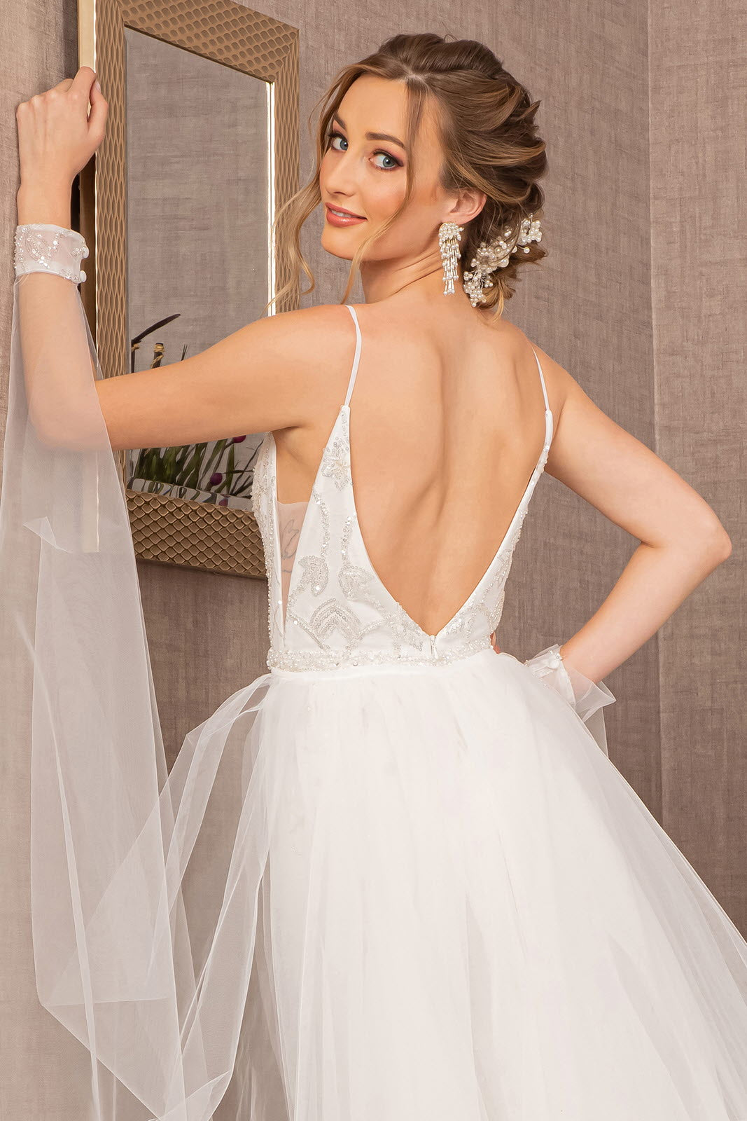 Jewel Bead Wedding Dress Detachable Waist Long Mesh Layer GLGL3157-WEDDING GOWNS-smcfashion.com