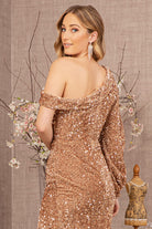Sequin Asymmetric Velvet Mermaid Dress One Long Puff Sleeve GLGL3159-PROM-smcfashion.com
