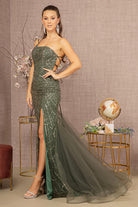 Asymmetric Glitter Mesh Mermaid Dress Mesh Layered Tail GLGL3161-PROM-smcfashion.com