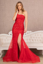 Asymmetric Glitter Mesh Mermaid Dress Mesh Layered Tail GLGL3161-PROM-smcfashion.com