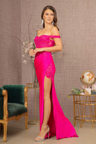 Glitter Sheer Bodice Off Shoulder Mermaid Dress Sheer Slit GLGL3162-PROM-smcfashion.com