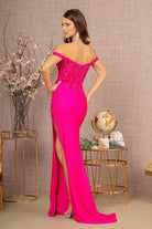 Glitter Sheer Bodice Off Shoulder Mermaid Dress Sheer Slit GLGL3162-PROM-smcfashion.com