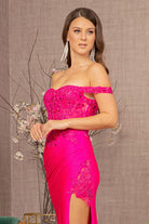 Glitter Sheer Bodice Off Shoulder Mermaid Dress Sheer Slit GLGL3162-PROM-smcfashion.com