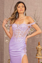 Glitter Sheer Bodice Off Shoulder Mermaid Dress Sheer Slit GLGL3162-PROM-smcfashion.com