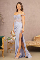 Glitter Sheer Bodice Off Shoulder Mermaid Dress Sheer Slit GLGL3162-PROM-smcfashion.com