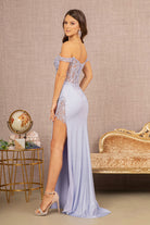 Glitter Sheer Bodice Off Shoulder Mermaid Dress Sheer Slit GLGL3162-PROM-smcfashion.com