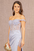 Glitter Sheer Bodice Off Shoulder Mermaid Dress Sheer Slit GLGL3162-PROM-smcfashion.com