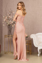 Glitter Sheer Bodice Off Shoulder Mermaid Dress Sheer Slit GLGL3162-PROM-smcfashion.com