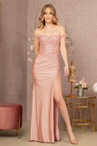 Glitter Sheer Bodice Off Shoulder Mermaid Dress Sheer Slit GLGL3162-PROM-smcfashion.com