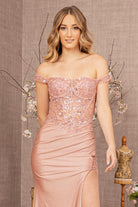 Glitter Sheer Bodice Off Shoulder Mermaid Dress Sheer Slit GLGL3162-PROM-smcfashion.com