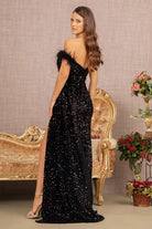 Feather Sequin Velvet Mermaid Dress Velvet Side Waist Layer GLGL3163-PROM-smcfashion.com