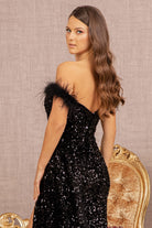 Feather Sequin Velvet Mermaid Dress Velvet Side Waist Layer GLGL3163-PROM-smcfashion.com