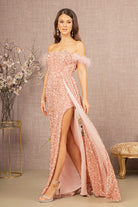 Feather Sequin Velvet Mermaid Dress Velvet Side Waist Layer GLGL3163-PROM-smcfashion.com