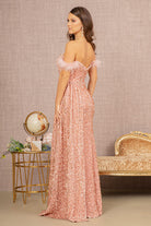 Feather Sequin Velvet Mermaid Dress Velvet Side Waist Layer GLGL3163-PROM-smcfashion.com