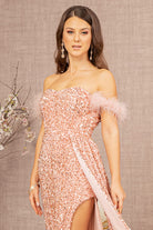 Feather Sequin Velvet Mermaid Dress Velvet Side Waist Layer GLGL3163-PROM-smcfashion.com