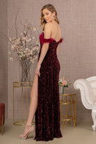 Feather Sequin Velvet Mermaid Dress Velvet Side Waist Layer GLGL3163-PROM-smcfashion.com