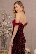 Feather Sequin Velvet Mermaid Dress Velvet Side Waist Layer GLGL3163-PROM-smcfashion.com