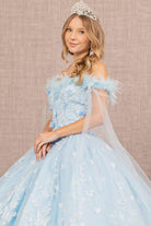 Feather 3-D Flower Quinceanera Gown Detachable Side Mesh Layer GLGL3166-QUINCEANERA-smcfashion.com
