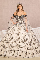 3D Butterfly Applique Quinceanera Gown Detachable Side Mesh Layer GLGL3167-QUINCEANERA-smcfashion.com