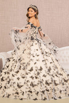 3D Butterfly Applique Quinceanera Gown Detachable Side Mesh Layer GLGL3167-QUINCEANERA-smcfashion.com