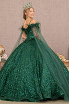 Feather Sequin Lace w/ Detachable Side Mesh Layer Long Quinceanera Dress GLGL3169-QUINCEANERA-smcfashion.com