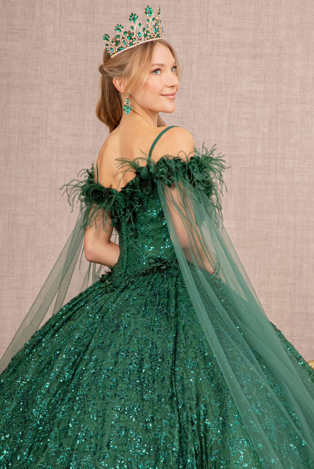 Feather Sequin Lace w/ Detachable Side Mesh Layer Long Quinceanera Dress GLGL3169-QUINCEANERA-smcfashion.com