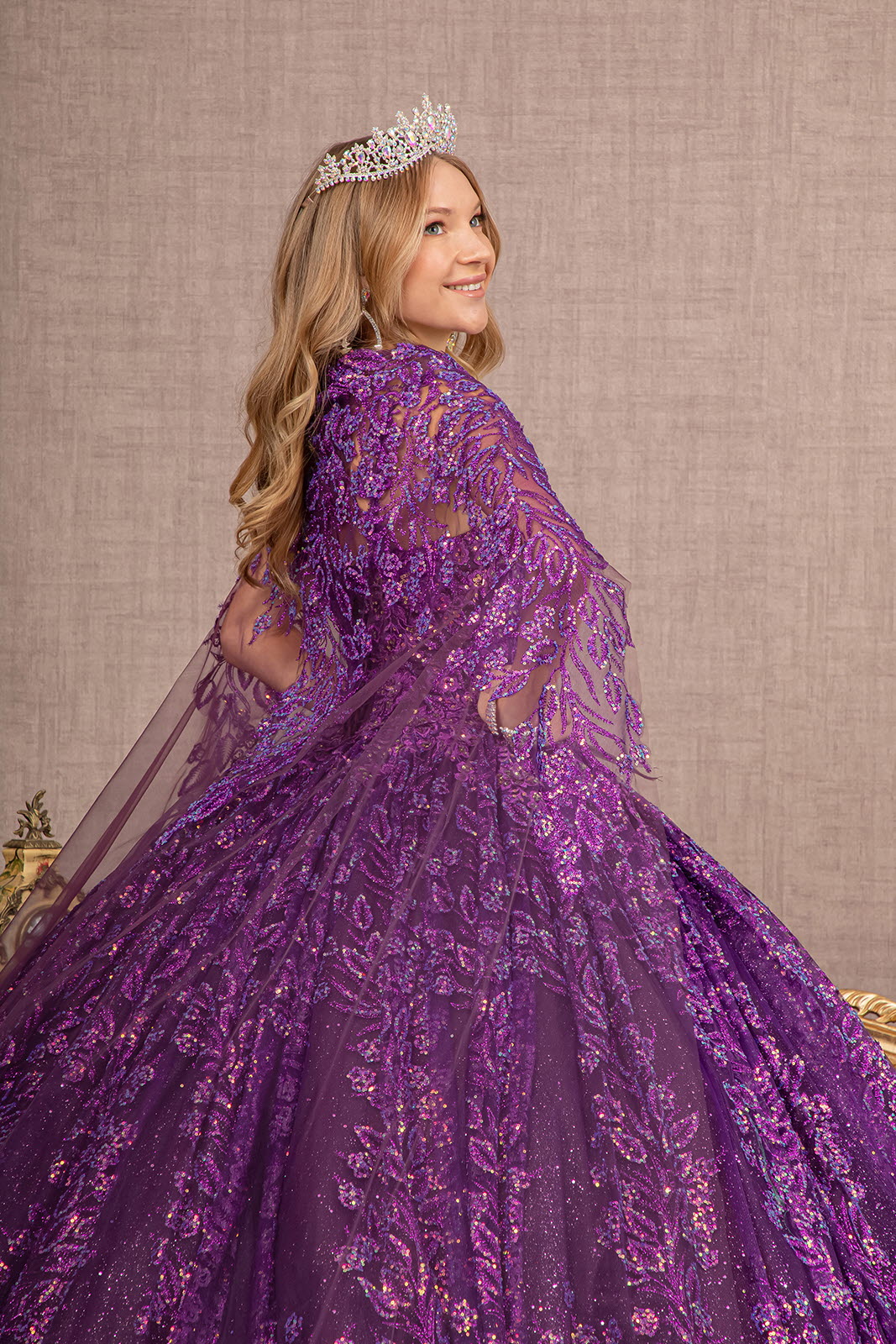 3D Flower Sweetheart Glitter Mesh Ball Gown Long Mesh Cape GLGL3170-QUINCEANERA-smcfashion.com