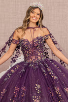 3D Butterfly Sheer Bodice Quinceanera Gown Long Mesh Cape GLGL3171-QUINCEANERA-smcfashion.com