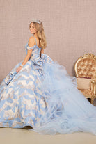 Ribbon Jewel Quinceanera Gown Long Mesh Tail and Mini Bag GLGL3174-QUINCEANERA-smcfashion.com