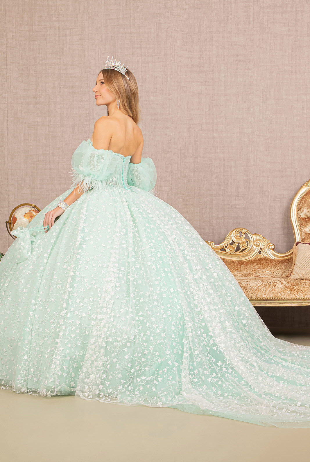 Jewel Strapless Quinceanera Gown Detachable Short Puff Sleeves GLGL3176-QUINCEANERA-smcfashion.com