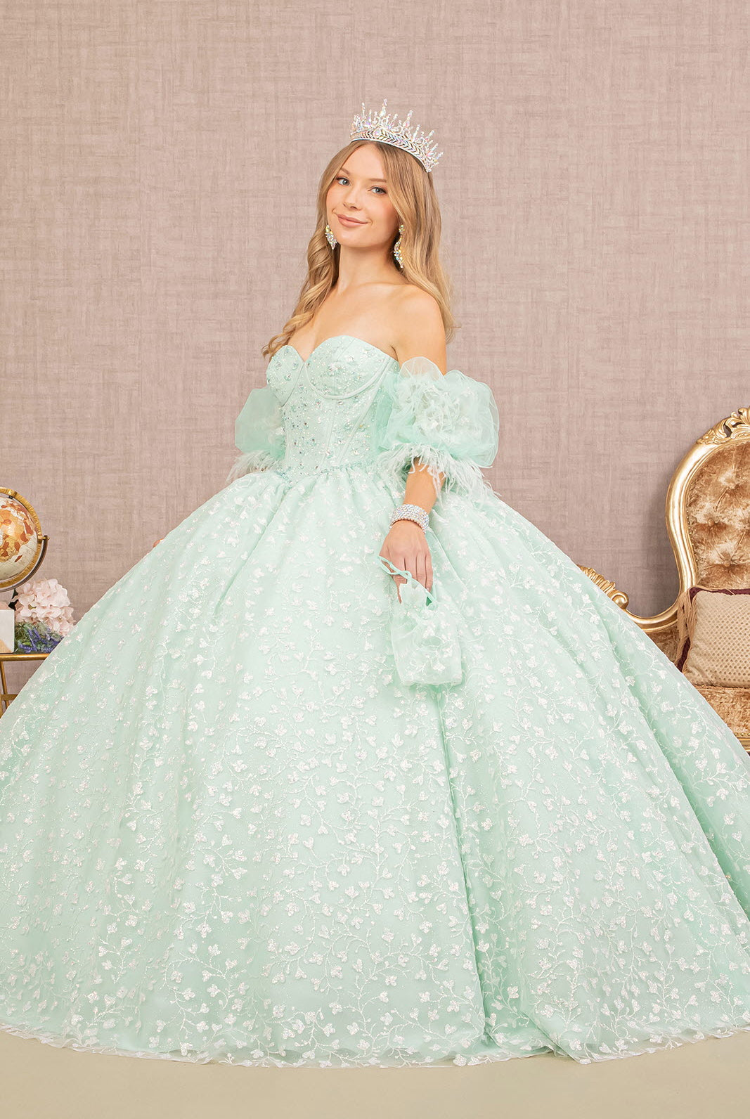 Jewel Strapless Quinceanera Gown Detachable Short Puff Sleeves GLGL3176-QUINCEANERA-smcfashion.com